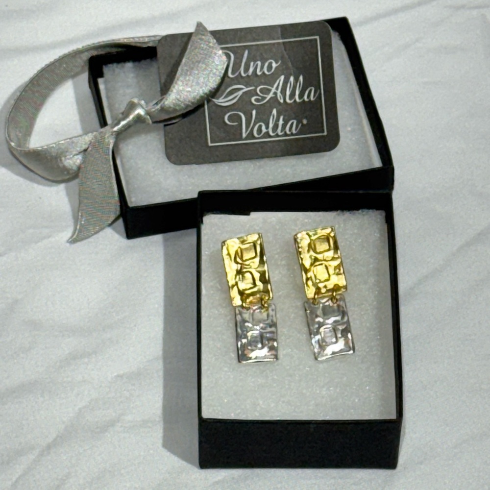Gold and Silver Geometric Art Deco Clip-On Earrings - Picture 2 of 9